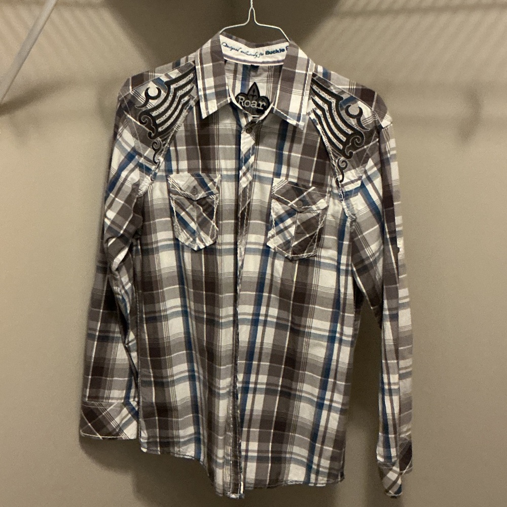 Roar Men's Blue and grey Plaid Button Down Shirt